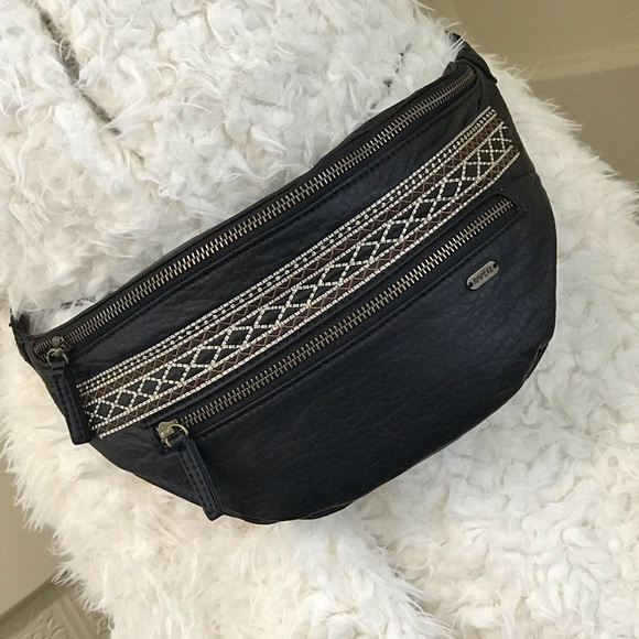 Boho Vegan Leather Mini Belt Bag Fanny Black - Picture 7 of 9